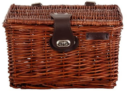 AMIGO Fahrradkorb mit Deckel - 10 Liter - Weidenkorb - Dunkelbraun