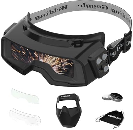 YESWELDER Occhiali da saldatura a oscuramento automatico di colore vero, ampia tonalità 4/5-9/9-13 con rettifica, occhiali da saldatura Casco da saldatura per TIG MIG ARC Plasma Cut