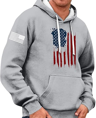 Männer Pullover Hoodie Herren Reißverschluss Pullover Für Herren Hoody Herren Mit Kapuze Usa Flagge Druck Fleecefutter Sweatshirt Mit Kapuze Warme Gefütterte Kapuzenpullover Pullover Decke (Grau, Xxl)