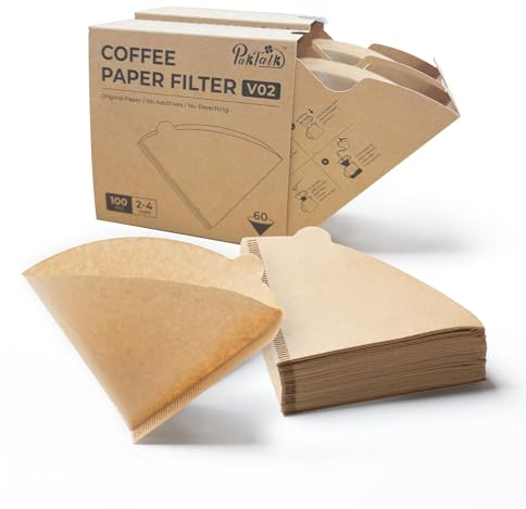 PakTalk Kaffeefilter V60 Kaffeefilter, Größe 02, Kegel-Kaffeefilter, 2–4 Tassen zum Übergießen und Tropfen, Kaffeemaschine (Naturbraun, 200 Stück)