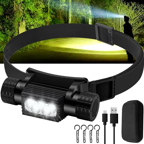 Head Torch Rechargeable, 2000 Lumens Head Torches Led Super Bright Rechargeable, IP67 Waterproof Recharge Headlamp with 9 Modes, Running Head Torch with 2600mAh for Outdoor Camping Hiking Fishing