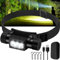 Linterna frontal recargable, 2000 lúmenes, linterna frontal LED súper brillante recargable, linterna frontal impermeable IP67 con 9 modos, linterna de cabeza para correr con 2600 mAh para acampar al