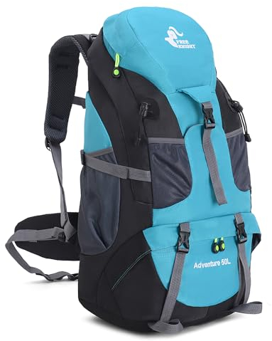 Bseash 50L Leichter wasserfester Wanderrucksack, Outdoor Sport Tagesrucksack Multifunktions Reisetasche für Klettern Camping Reisen (Lake Grün – Ohne Schuhfach)