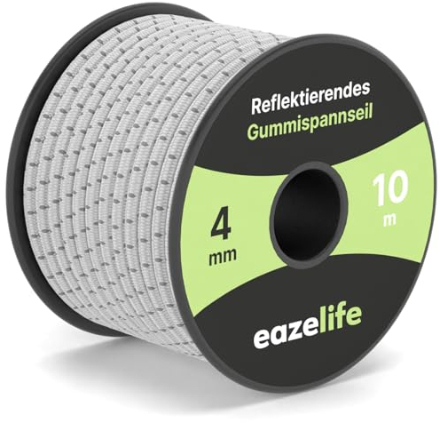 Corde en caoutchouc sur rouleau, réfléchissante, résistante aux intempéries, découpable, très élastique, résistante, corde extensible polyvalente, pour remorque, voile, pêche et extérieur (blanc, 4 mm