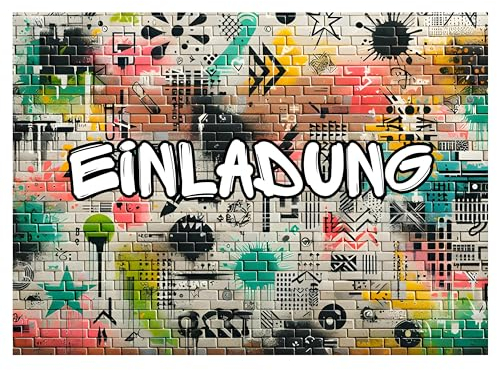 HIDEBLOOM Graffiti Einladungskarten Kindergeburtstag Junge und Mädchen I 12 Stück I DIN A6 (10,5 cm x 14,8 cm) I Einladungskarten Graffiti I Geburtstags-Einladungen Graffiti Bunt