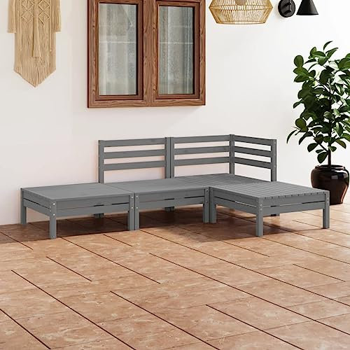 FUDUGEHMIOFWFJJ terrassenmöbel,balkonmöbel Kleiner Balkon,Tisch klappbar,4-TLG. Garten-Lounge-Set Grau Massivholz Kieferterassenmöbel außen,balkonmöbel Set,glasplatte Tisch,