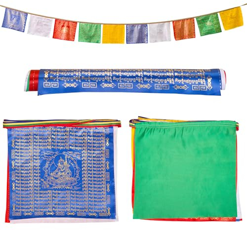 ZenBless Tibetan Prayer Flags Set - 10 Flags, 13.7x13.4, Buddhist Flag Blessed by Tibetan Monks, Five-Colour Flag with 10 Scripture Combinations for Outdoor Garden Flags, Home Wall Decor, Yoga