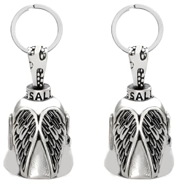 JNNJ 2 Stücke Motorrad Wächterglocke Schlüsselanhänger, Motorradglocke Schlüsselanhänger Mit Ring Zum Aufhängen, Motorrad Schlüsselanhänger Klingel Für Autos(Silber)