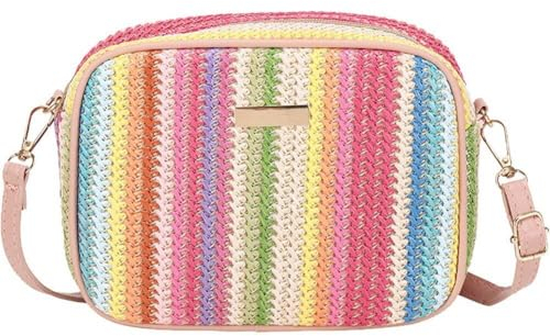 Bolso Cruzado De Paja para Mujer, Bolso Bohemio Hecho a Mano, Bolso Bandolera con Cremallera, Bolsos Tejidos De Paja De Color para Viajes De Playa De Verano