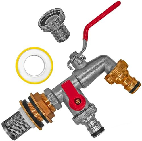 Regentonnendurchführung LochØ 27mm + Filter + Doppelhahn 2 Stecker