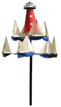 JYCRA Kinetische Segelboot-Windmühlen-Spinner aus Metall für Den Außenbereich, Kinetische Garten-Hof-Leuchtturm-Windspinner, Rasen, Nautische Kunstskulpturen aus Metall, Dekor für Garten, Hof, Deck