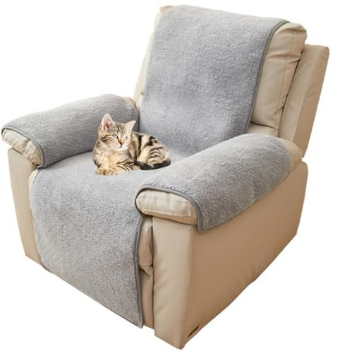 NUODWELL Dicker Lammfellbezug Sofa Armlehnenbezüge 1 Sitzer, SesselüBerwüRfe Armlehnenschoner, Bezüg Sesselüberzug Möbelschutz für Kinder und Haustiere (Hellgrau, 76 x 231 cm)