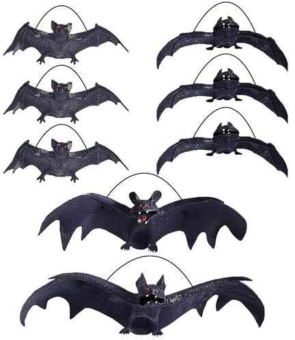 Halloween Deko Fledermaus Set, 8 Stück Halloween Hängende Fledermäuse Deko Outdoor, Realistisch Aussehende Gruselige Fledermäuse für Halloween Party Zubehör Deko Für Garten Fenster Tür Baum Draußen