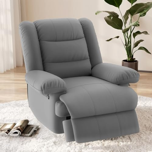 Hamlody Recliner Armchair Padded Seat Single Sofa Lounge Seating Manual Adjustable Legrest and Reclining PU Leather Couch Chair for Living Room Bedroom Home (Grey, 29L x 25.6W x 38.6H in)