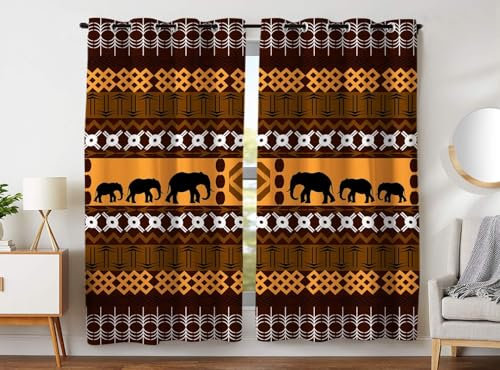 Vorhang Blickdicht Afrika Vorhänge Retro-Geometrie Gardinen Wohnzimmer Schlafzimmer Verdunklungsvorhänge Thermovorhang 3D Druck Schallschutz Vorhang mit Ösen 2er Set B 91.5 x H 214 cm a3636