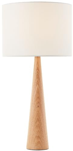 Lightbox Nacht-Tischlampe | Ø 25 cm | Tischleuchte mit Wipp-Schalter & | Nacht-Tischlampe | Ø 24 cm | Tischleuchte mit Wipp-Schalter & Basis aus Holz & weißem Stoff Lampen-Schirm | E27 Fassung |