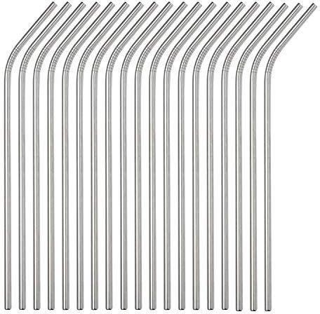 Stainless Steel Straws Bulk 100 Pack Reusable Metal Drinking Straws 8.5'' x 6mm for 20oz 30oz Tumbler Yeti Cup Curved Bent Metal Straws Wholesale (100pcs All Bent Silver)