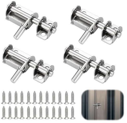 4 pièces Fermeture Porte,Verrou Porte Interieure Loquet Exterieur Portail De Coulissante Pontet de Garage Portillon Crochet Exterieure Door Lock targette Fenetre Verrous Chambre Bois Placard Verrou