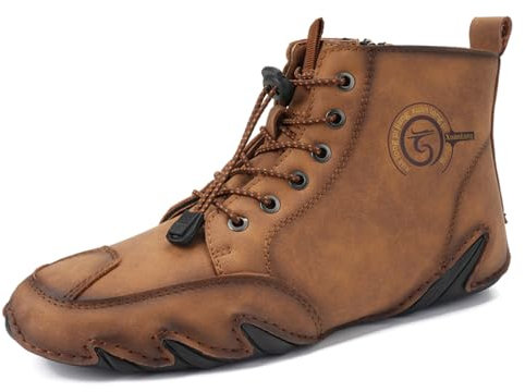 crazynekos Chukka-Stiefel für Herren, Leder, Freizeitschuhe, Loafer, flache Schuhe, Handnähte, bequem, weich, Schnürschuhe, flache Schuhe, braun, 45 1/3 EU