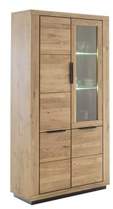 möbelando Vitrine >GRENO< Fronten in Wildeiche massiv geölt, Zeitlose Optik, in den Maßen ca. 107 x 200 x 40 cm (B/H/T) - mit optimalen Stauraum für Ihr Zuhause - Kombivitrine Schrank Stauraumvitrine