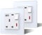 BSEED Single Plug Socket with USB C and USB A,Glass Switched Socket,UK Standard Electric Power Sockets,13A Wall Socket,Save Space,1 Gang-2 Pack,86mm White