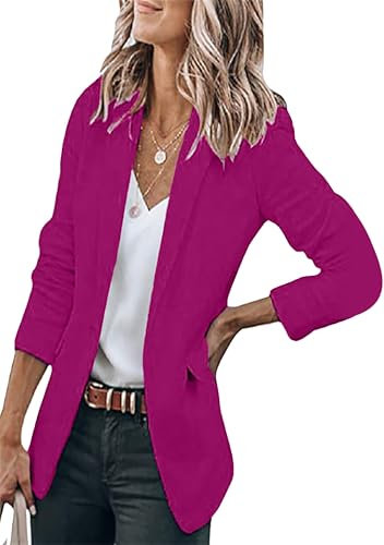 EFOFEI Femme Unicolore Bureau Court Cardigan Col Revers Travail Veste de Bureau OL Travail Mince Cardigan Rose Foncé L