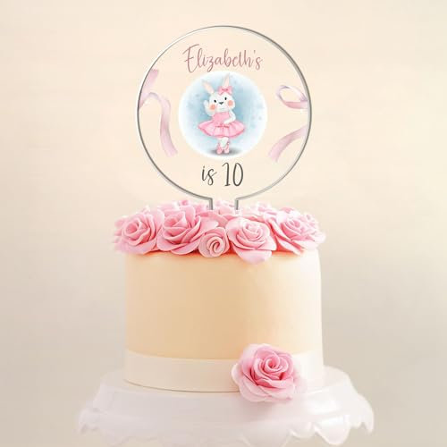 Personalised Rabbit Ballet Birthday Cake Topper – Custom Name & Age – Acrylic Cake Decoration for Kids Party – Celebration Cake Accessory – Ballerina Cake Decor for Children’s Birthday (Ballet)