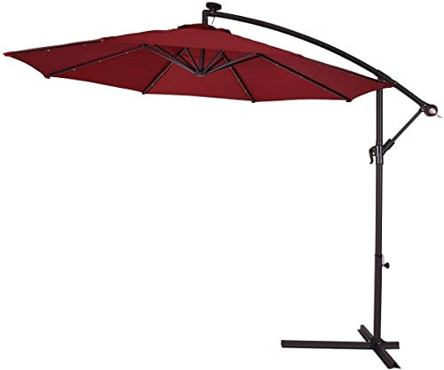 Frutteo Ombrellone da giardino 270 cm con illuminazione con24 led solare Con manovella Decentrato con base a Croce Protezione UV