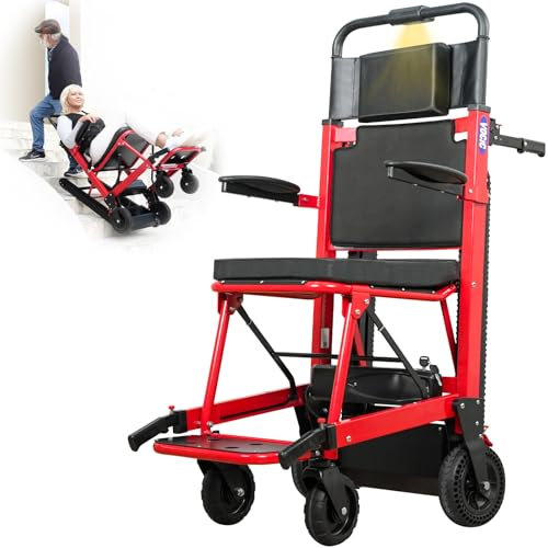 VOCIC AY04 Elektrischer Treppensteiger Rollstuhl Faltbar bis 220KG mit Gummikette, Elektrische Treppenhilfe Rollstühle, Treppenlift Medizinische Rettungstrage mit LED Licht für Senioren, Rot