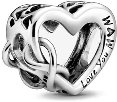 Yup It All - Love You Mum Infinity Heart Charm for Bracelet S925 Sterling Silver Charm Compatible with Pandora Bracelet and Necklace Gift for Women