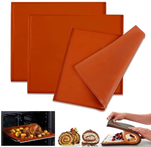 3 Pièces Silicone Plaque Génoises 30 X 25 X 1 cm, Tapis de Cuisson pour Séchoir à Fruits Roulés Suisses, Tapis à Gâteau Roulé Suisse, Moule Genoise Rectangulaire, Réutilisable, Anti-adhésif, Avec Bord
