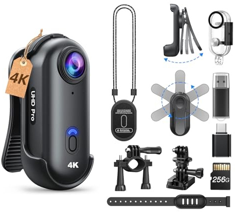 BOBLOV W4 4K Mini Body Camera, 256G Wearable Cam with Waterproof Case, Magnetic Clip, and Quick-Mount Accessories, 96 Minutes for Recording, Easy to Use for Lecture, Traveling, and Outdoors Activities