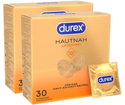 Durex Hautnah Latexfrei Kondome - Latexfreie Kondome aus Real-Feel-Material & mit anatomischer Easy-On-Form - Ohne Latex - 60er Pack (2 x 30 Stück)