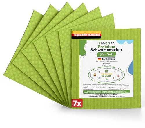 Fabigreen Putzlappen 7er Set – Nachhaltig reinigen ohne Mikroplastik | Wiederverwendbare Spültücher & biologisch abbaubare Spüllappen | kompostierbar, für alle Oberflächen geeignet | Grün