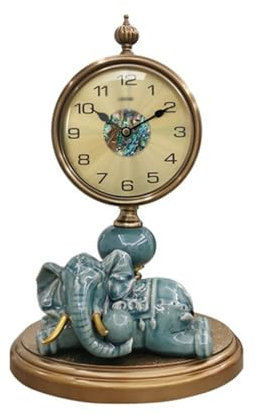 Tischuhr, leise, Keramik, Elefant, Schreibtischpendel, HD-Glasl für Schlafzimmer, Wohnzimmer