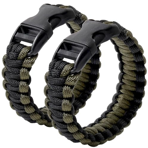 Jewboo 2 Pcs Paracord Survival Couples Bracelets for Men Women Handmade | Men’s Bracelets,Polyester Rope,Weave Cord,Braided,Cool,Sports Accessiory,Emergency,Outdoor Bracelets for Men and Women