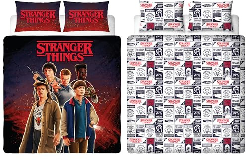 Stranger Things Officially Licensed Double Duvet Cover | Flames Design, Reversible Easy Care Bedding 2 sided Duvet Quilt Set with Matching Pillow Cases, Multicolour Print