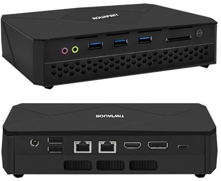 ROUAFWIT Mini PC Office Ryzen 9 7940HS, 2x DDR5 SODIMM, 2x NVMe, 2 x LAN RJ45, Triplo Display 4K, WiFi6, NO RAM NO SSD, Desktop Compatto Ultrasottile e Silenzioso Per Ufficio/Giochi/Design