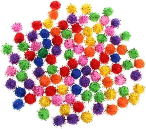 Cawhui 100Pcs Colorful Mini Sparkly Glitter Tinsel Balls Small Pom Ball for Cat Ornaments,Pet Supplies