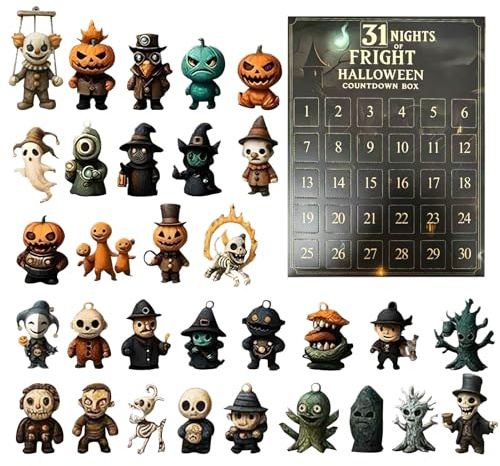 Halloween Adventskalender 2025, Horror Adventskalender, 31 Stück Halloween Countdown Kalender Gothic Deko Figuren, Geschenke für Kinder Und Erwachsene