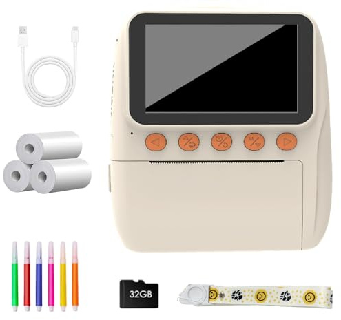 Appareil photo portable pour enfants avec imprimante intégrée, écran de 7,6 cm, carte mémoire de 32 Go, résistant aux chocs, cadeau d'anniversaire, impression instantanée