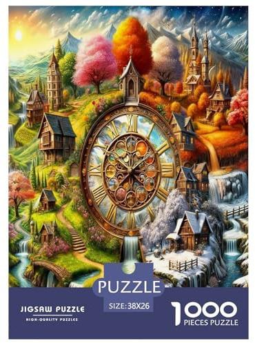 Vier Jahreszeiten Uhr Puzzle 1000 Teile Schwer Pädagogisches Spielzeug Für Erwachsene Und Kinder, Klassische Geschenk Lernspiel Herausforderung Spielzeug Home Dekoration 38x26cm/1000pcs