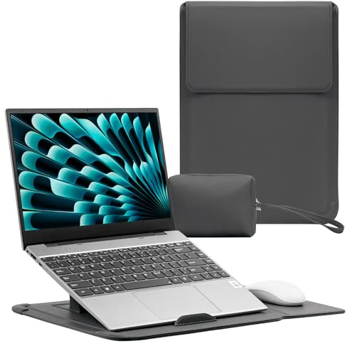 RoYiio 15-16 Pollici Custodia Computer Portatile Pelle PU (Grigio) | Supporto Funzione, Borsa Custodia Laptop 15/16, Portatile Sleeve Cover per MacBook Air 15/MacBook Pro 16 M5 M4 M3 M2 M1