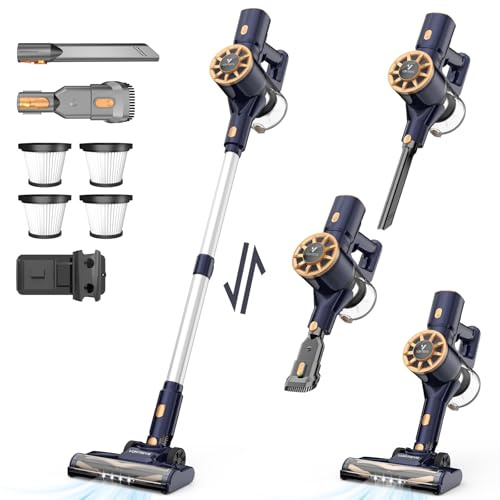 Vortisys Aspirateur Balai sans Fil, 45000Pa/350W Aspirateur sans Fil, 55 Minutes Autonomie, 6 en 1 aspirateur Balai Puissant pour Tapis,Poils d'animaux,Sols Durs