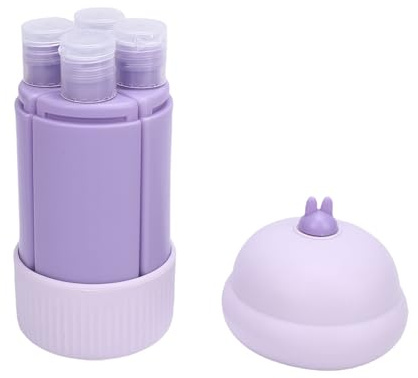 HELEVIA 4 in 1 Travel Bottles for Toiletries, Leak Proof Refillable Travel Containers Dispenser Set, with Secure Sealing Mechanism, for Shampoo Conditioner Body Wash Lotion (Purple)