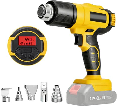 Akku Heißluftpistole für Makita 18V Akku, Kabellose Heißluftpistole mit LCD-Display & 5 Düsen, Temperatur Bis zu 550°C, Heißluftfön Akku zum Entlacken, Basteln, Löten, Schrumpfschläuche (ohne Akku)