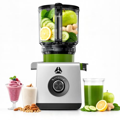 AAOBOSI Extracteur de Jus à Froid 2,5L, Goulotte Extra-Large de 165 mm | pour Fruits et Légumes Entiers, Filtre 3-en-1 (Jus, Sorbets et Boissons Végétales), Rendement Élevé en Jus, Facile à Nettoyer