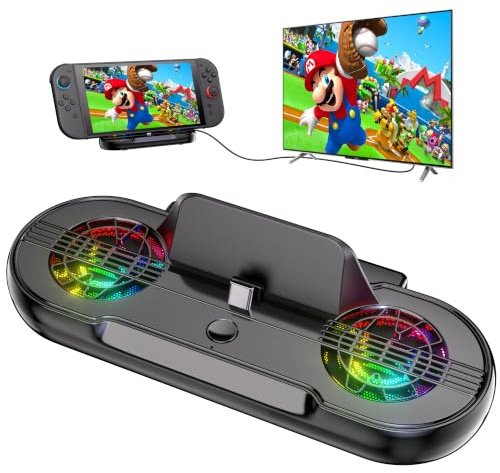 SWANPOW Switch 2 TV Docking Station, Charging Dock for Switch 2 | RGB Light Cooling Fan 4K HDMI Output 100W Charging Input USB 3.0 for Switch 2