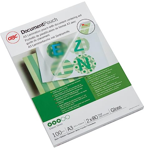 GBC A3 2x80 Micron Gloss Laminating Pouches, Pack of 100, IB583032