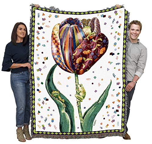Pure Country Weavers - Konfetti Tulpe gewebte Tapisseriedecke mit Fransen, Baumwolle, US-Größe 72 x 54 cm